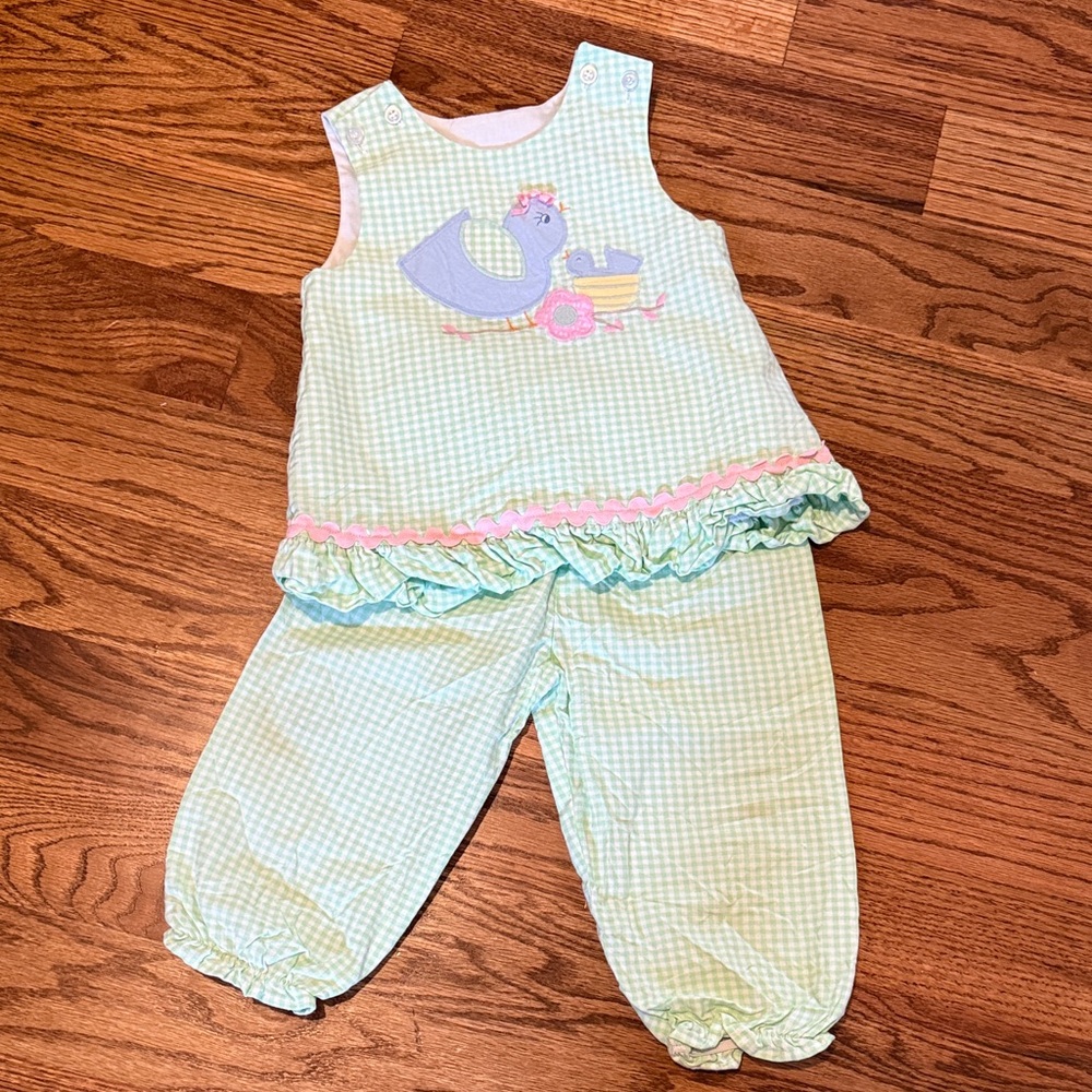 Bailey Boys Girls Gingham Momma and Baby Bird 2 Piece Set